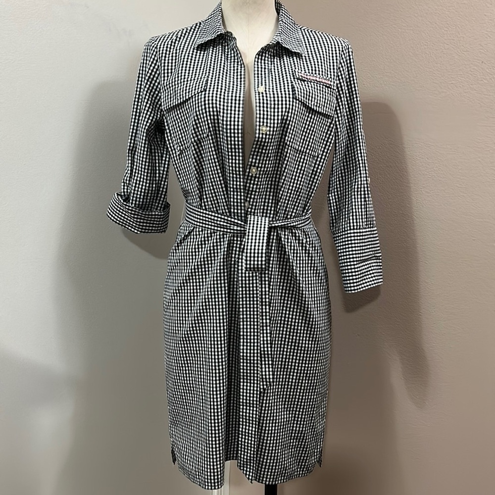 VINEYARD Vines Gingham Button Up Belted Mini Shirt Dress size 2- like new